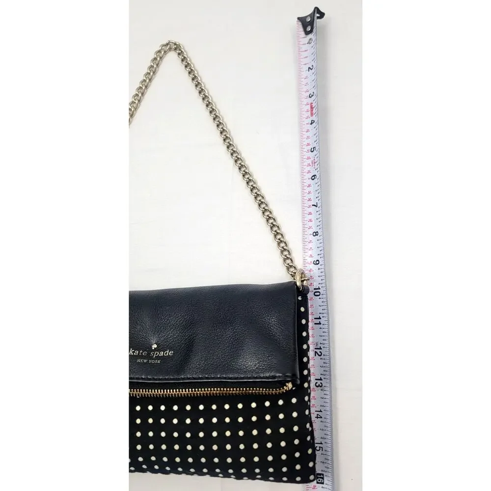 Kate Spade Polka Dot Foldover Crossbody Chain Bag Black White